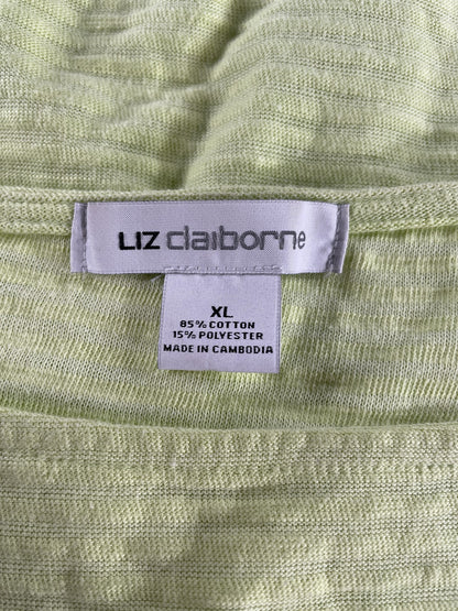 Liz Claiborne Shirt Womens XL Green 3/4 Sleeve Pullover Casual Lightweight Top