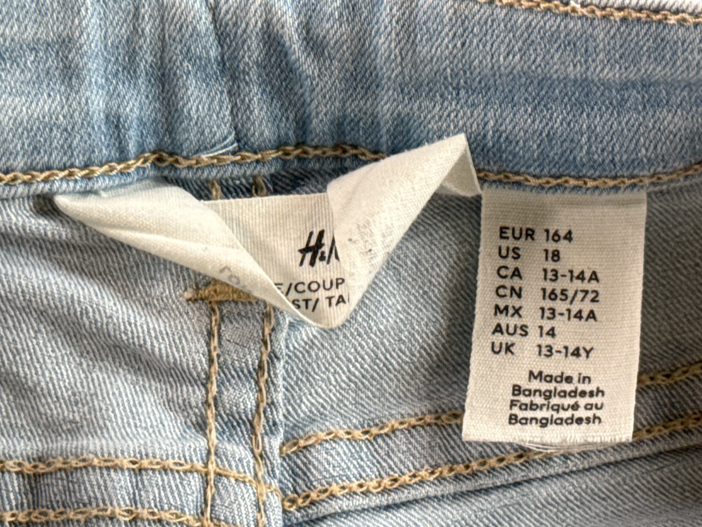 H&M Girls 13-14Y Flared Bootcut Jeans Light Wash Blue Stretch High Rise Denim
