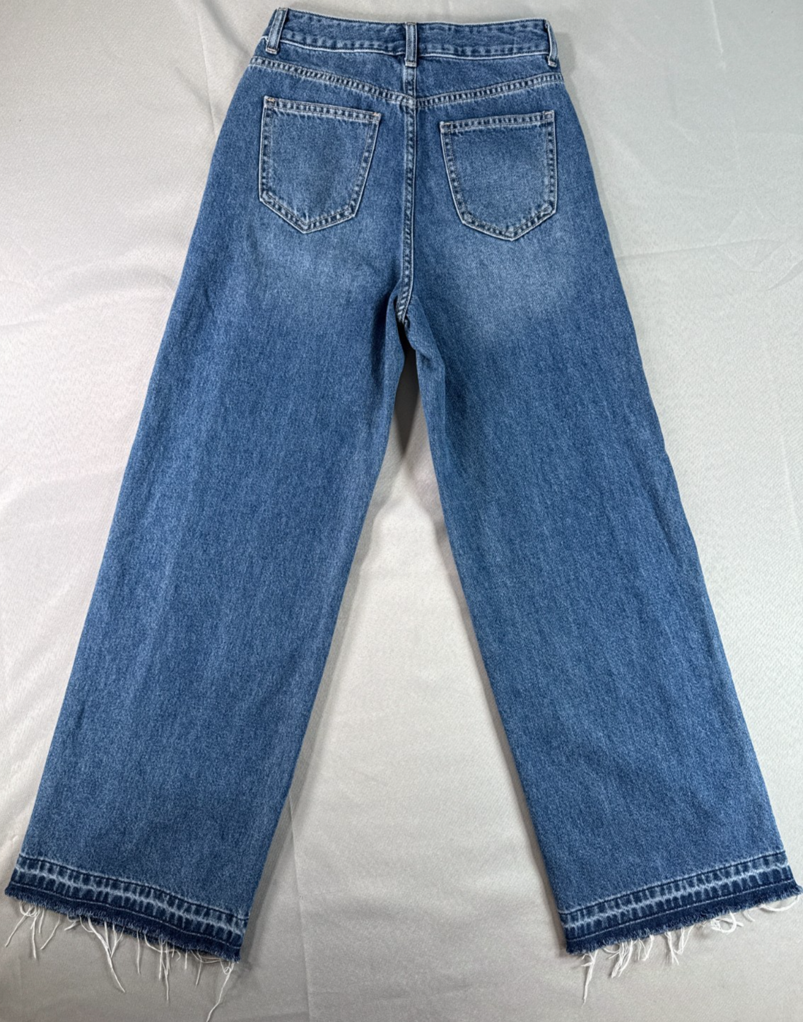 Wide Leg Jeans Womens S Semir High Rise Frayed Raw Hem Medium Wash Blue Baggy