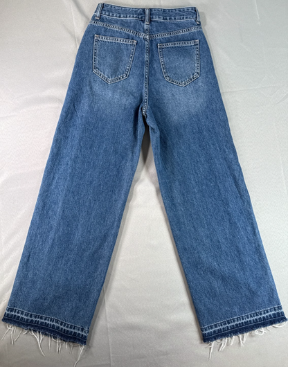 Wide Leg Jeans Womens S Semir High Rise Frayed Raw Hem Medium Wash Blue Baggy
