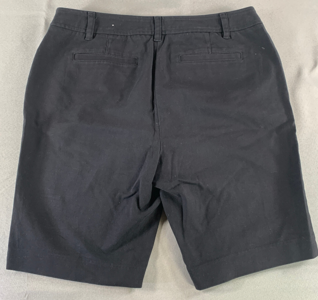 Charter Club Black Bermuda Shorts Women 10 Cotton Stretch Gold Buttons Classic