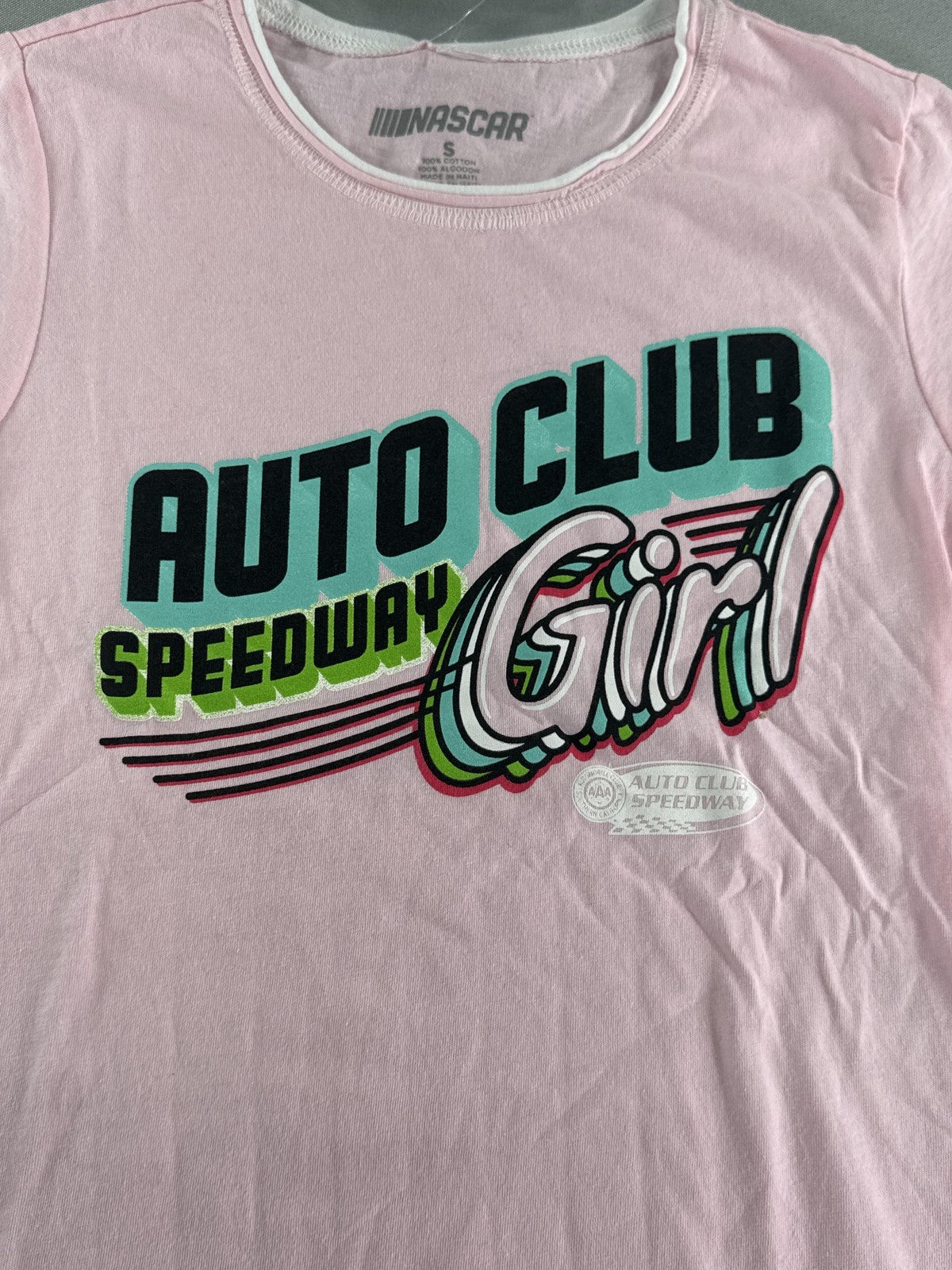 Auto Club Speedway Shirt Womens Small Pink NASCAR Racing Girl Graphic Tee New