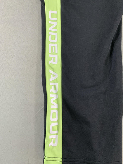 Under Armour Pants Youth Medium Black Neon Green Track Athletic Logo Drawstring