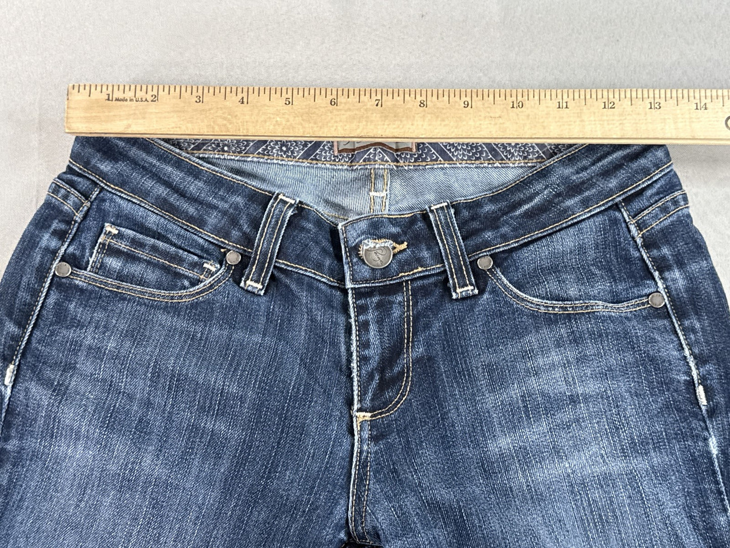Paige Bootcut Jeans Womens 25 Blue Cotton Polyester Regular Fit Dark Wash Mid