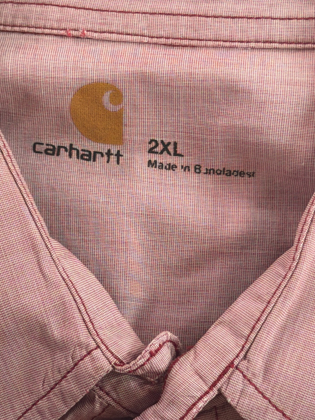 Carhartt Mens 2XL Pink Burgundy Chambray Short Sleeve