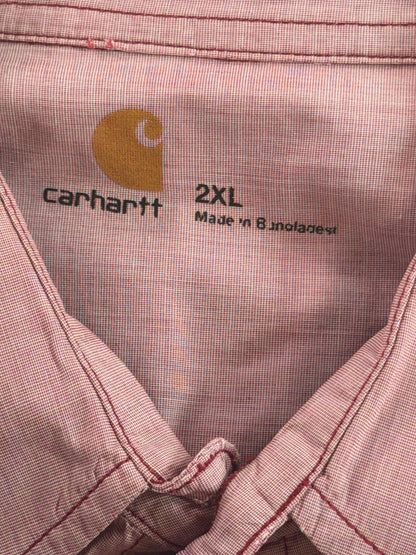 Carhartt Mens 2XL Pink Burgundy Chambray Short Sleeve