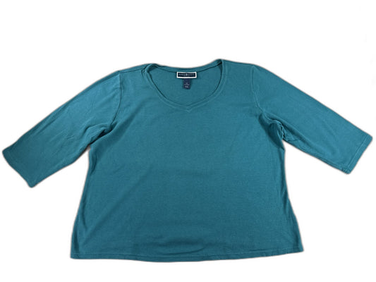 KAREN SCOTT Womens Plus 2X Teal Sleeve Neck Floral Top 100% COTTON Knit