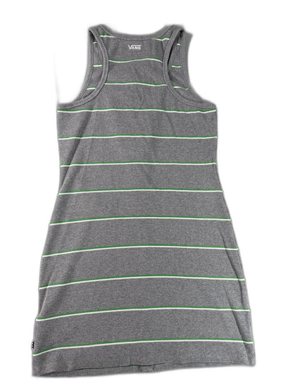 Vans Striped Scoop Neck Sleeveless Dress Womens M Grey Cotton Blend Button Black