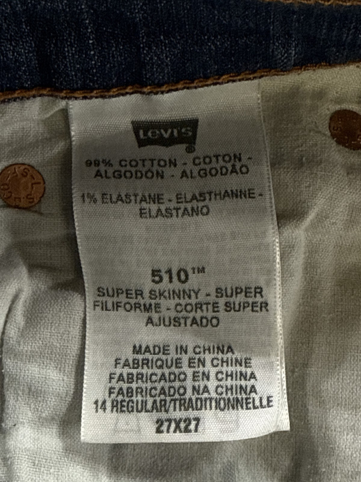 Levi's Skinny Jeans 27X27 Blue Distressed Faded Stretch Denim Mid Rise