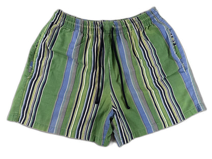 Barneys York Striped Shorts M Green Blue 100% Cotton Relaxed Fit Elastic Waist