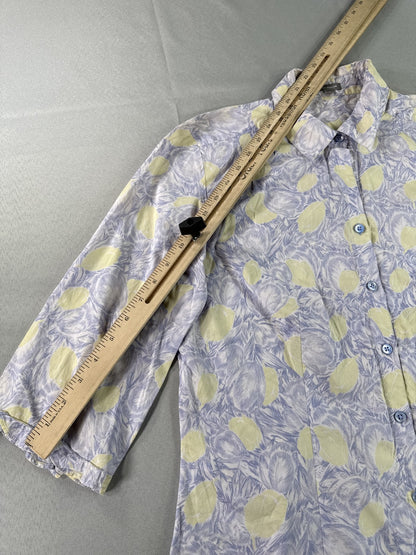 ANN TAYLOR Button Up All Over Print Collared Sleeve Regular Fit Womens L