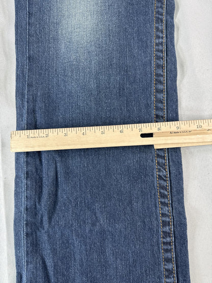 True Religion Jeans Mens 34 Blue Straight Flap Pockets Denim Made USA Dark Wash
