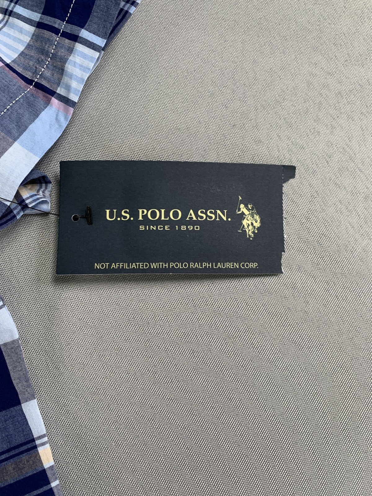 US Polo Assn Shirt Mens Large Blue Plaid Short Sleeve Button Down Casual Pocket