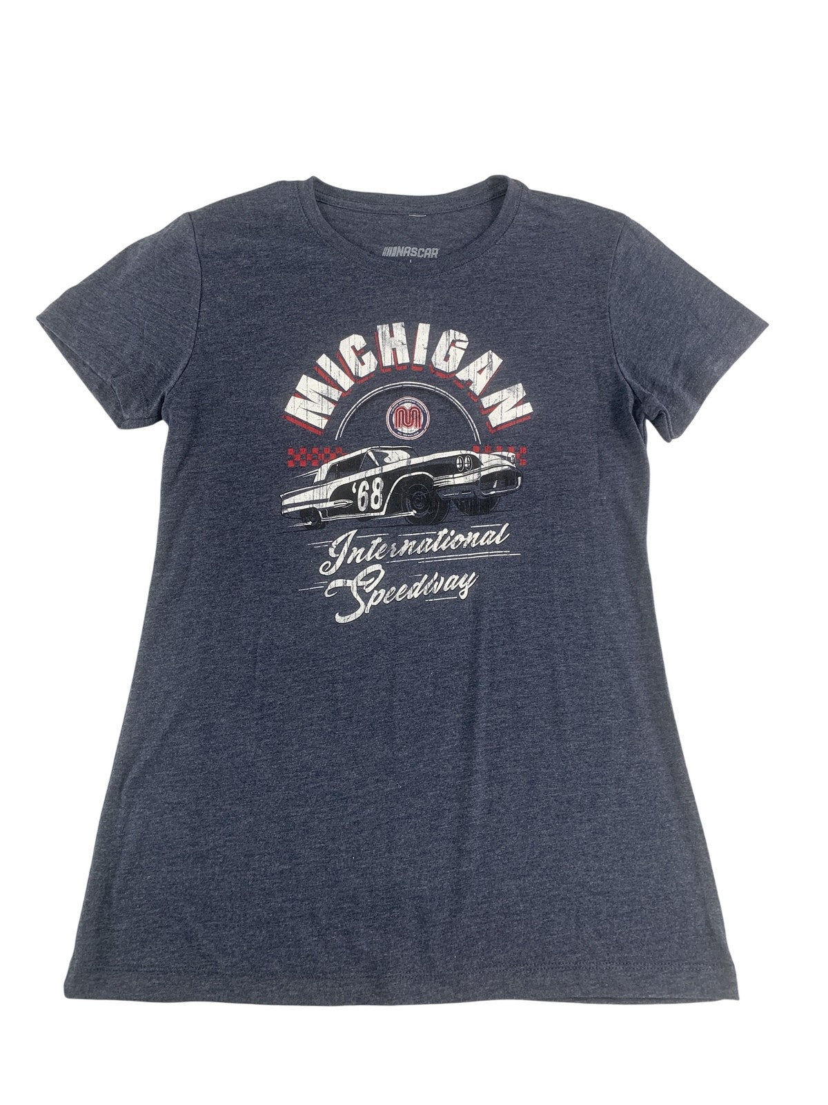 Michigan International Speedway Shirt Womens Large Blue NASCAR Racing Tee Car 68