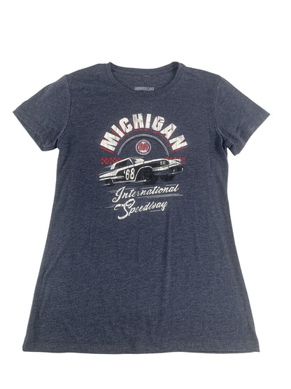 Michigan International Speedway Shirt Womens Large Blue NASCAR Racing Tee Car 68