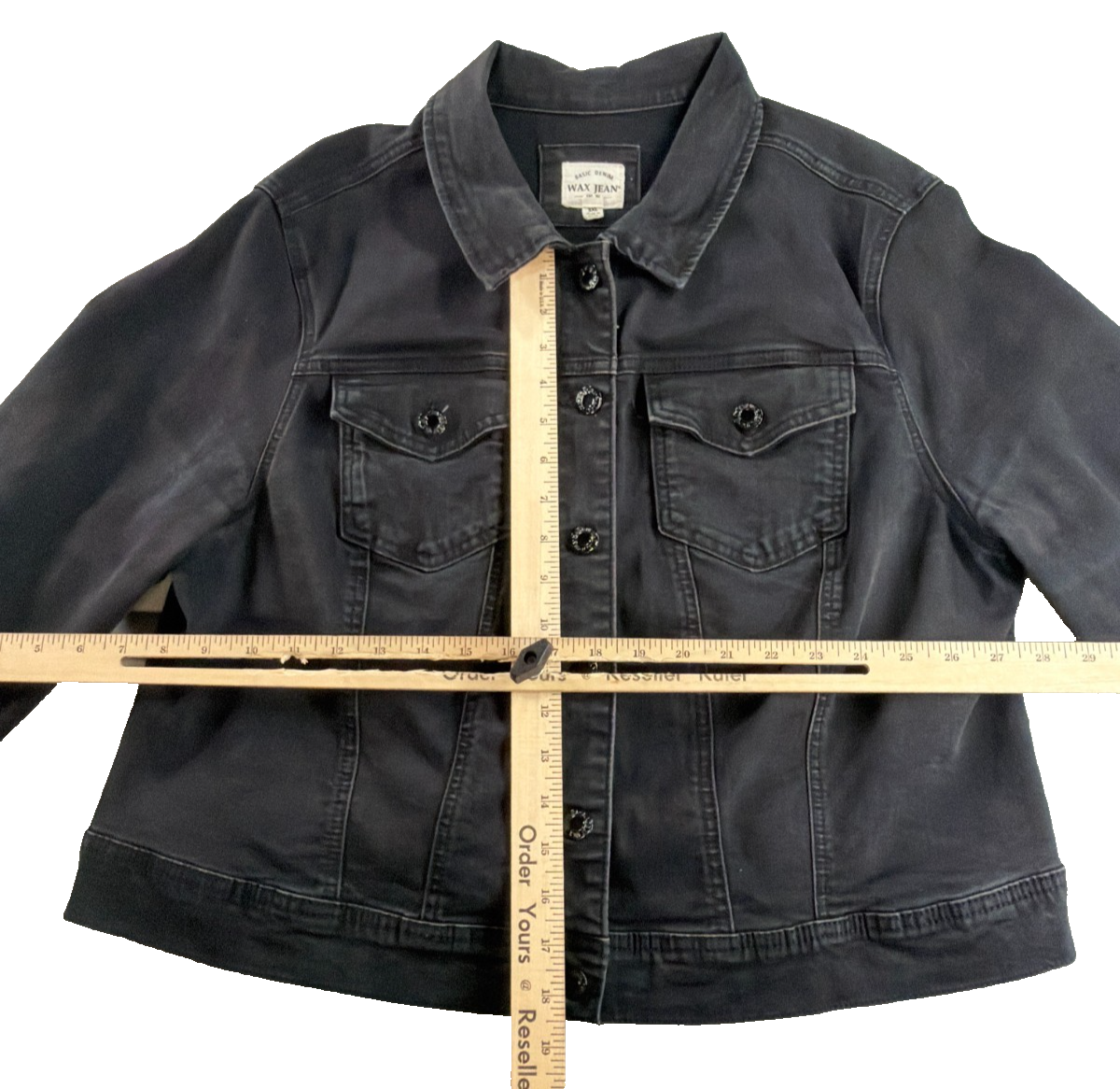 Wax Jean Basic Denim Jacket Womens 3XL Black Stretch Trucker Button Front NWT