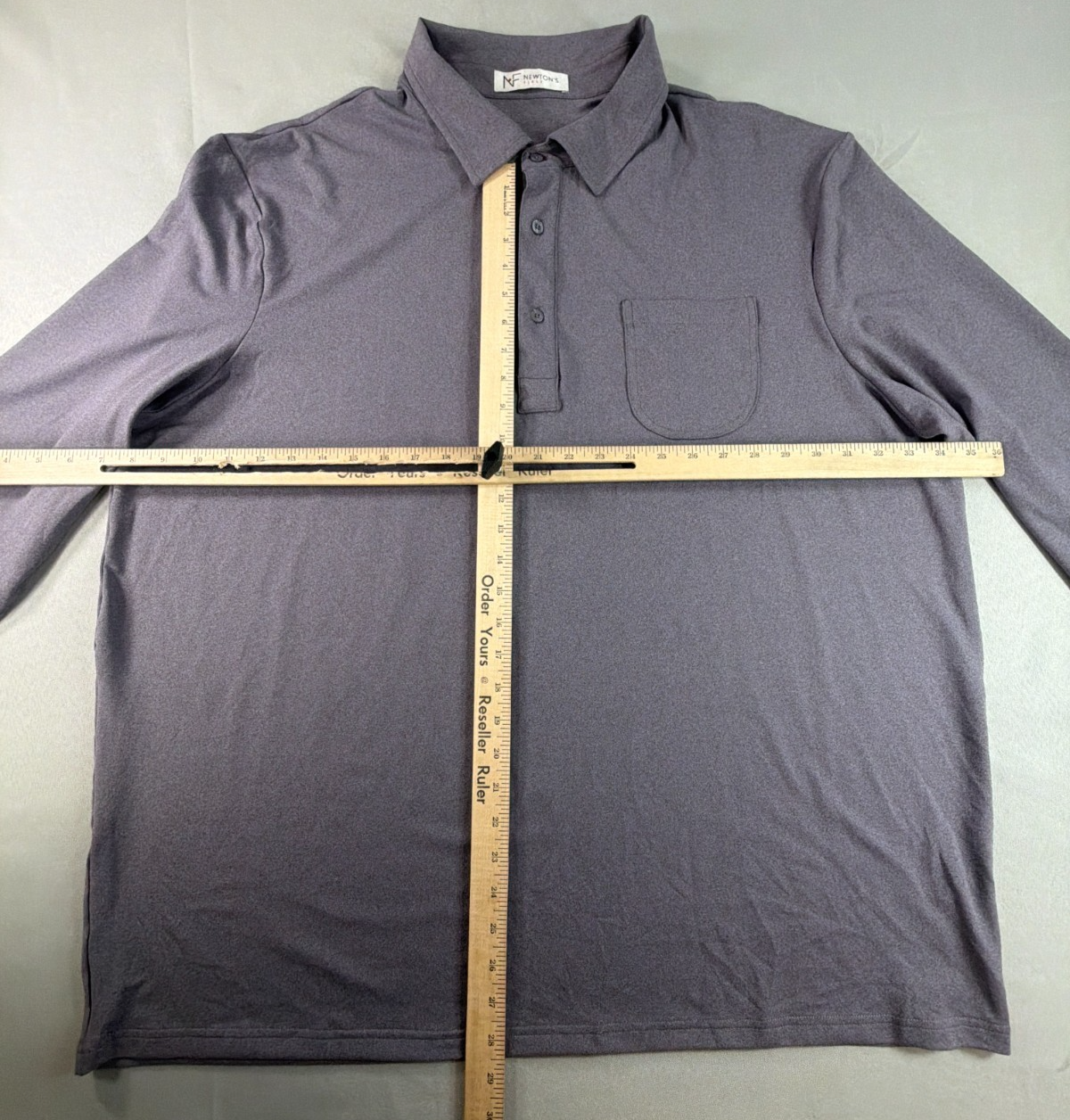 Newtons First Polo Shirt Mens 2XL Gray Long Sleeve Stretch Casual Pocket Top