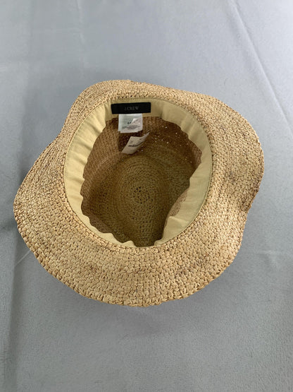 J.Crew Hat Panama Fitted Womens Medium Beige Straw Wide Brim Sun Travel Summer