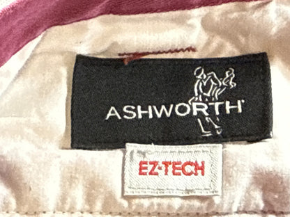 ASHWORTH AM 6174R Chino Shorts W36 Maroon 100% Cotton Pleated Thailand Golf