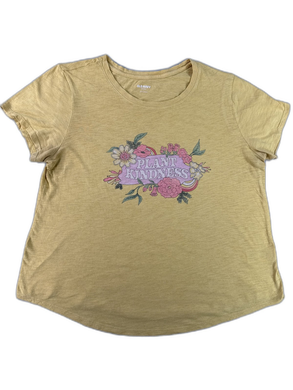 Old Navy Plant Kindness Graphic Tee Floral Yellow L Cotton Crewneck Short Sleeve