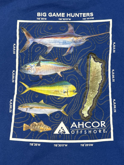 AHCOR OFFSHORE Certified Streetwear Hoodie L Blue Pullover Graphic Hooded Long