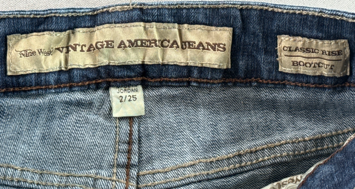 Vintage America Jeans Womens 2/25 Bootcut Stretch Blue Medium Wash Denim Jeans