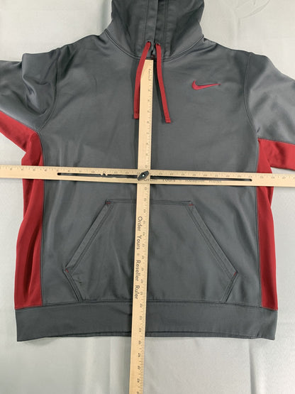 Nike Therma-Fit Hoodie Mens Large Gray Red Pullover Sweatshirt Swoosh Logo 100