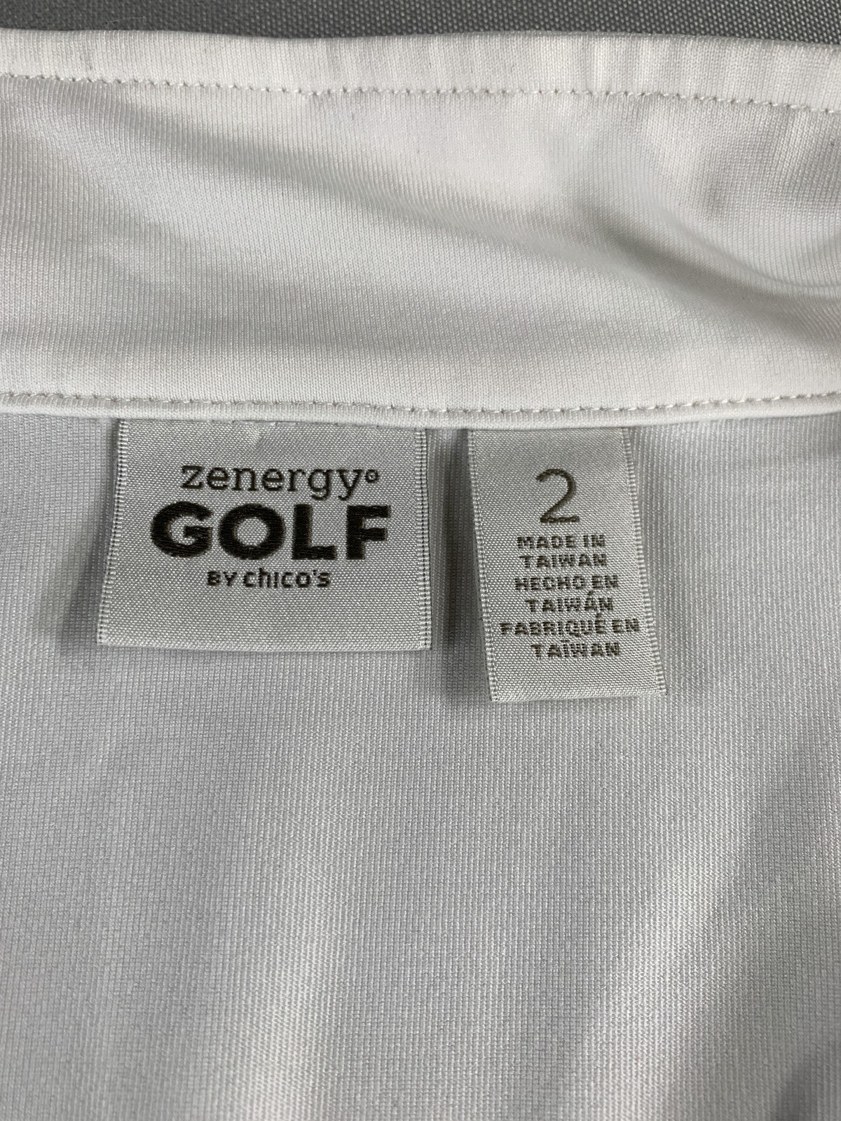 Zenergy Golf Shirt Womens 2 White Blue Gray Chevron Short Sleeve Performance Top