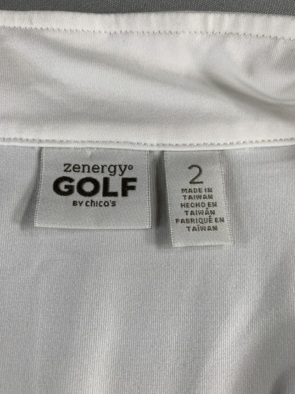Zenergy Golf Shirt Womens 2 White Blue Gray Chevron Short Sleeve Performance Top