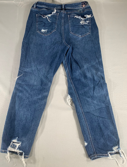 American Eagle Ripped Jeans 14 32x25 High Rise Distressed Rigid Floral Embroider