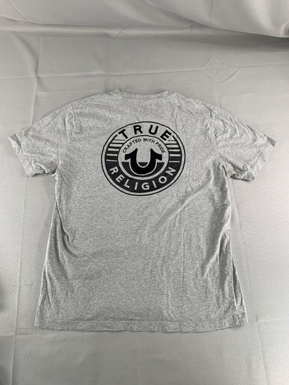 True Religion Shirt Mens Large Gray Graphic Tee Crafted With Pride Logo Cotton
