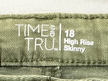 TIME TRU Cargo Pants Womens 18 Olive Green Cotton Relaxed Fit Distressed Ripped