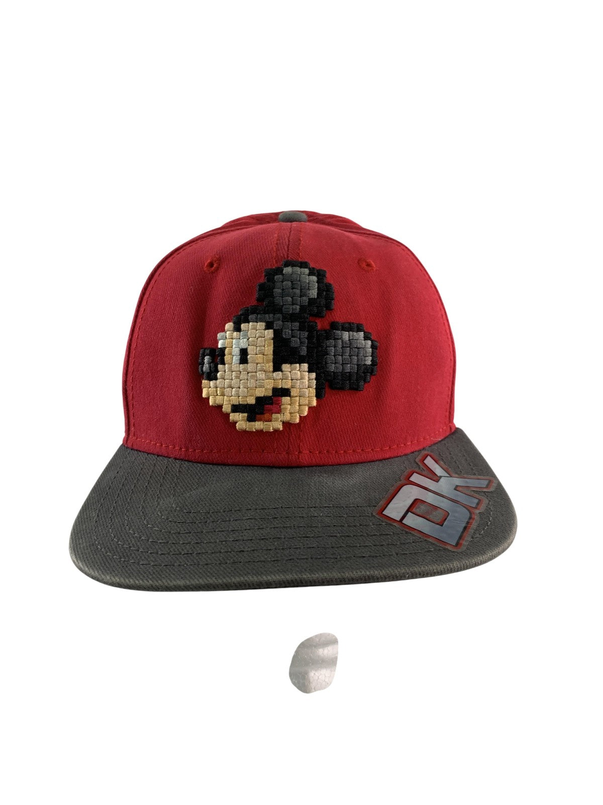Mickey Mouse Hat Cap Snap Back Red Gray Pixel Embroidered Disney Parks Youth 100