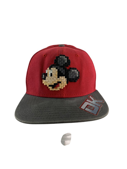 Mickey Mouse Hat Cap Snap Back Red Gray Pixel Embroidered Disney Parks Youth 100