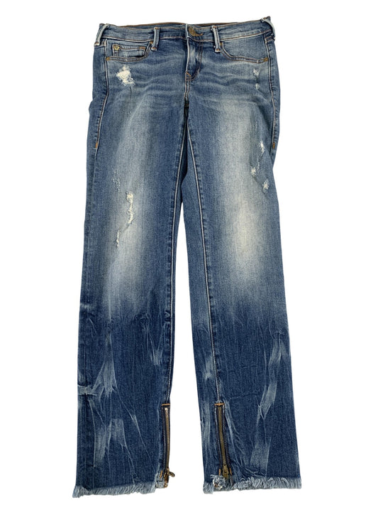 True Religion Jeans Womens 27 Sara Cigarette Distressed Zipper Hem Frayed Edge D
