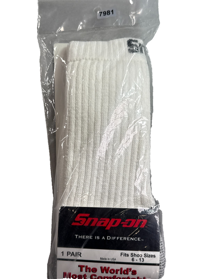 Snap-On White Crew Work Socks USA Made Cushioned Reinforced Size 6-13 NOS