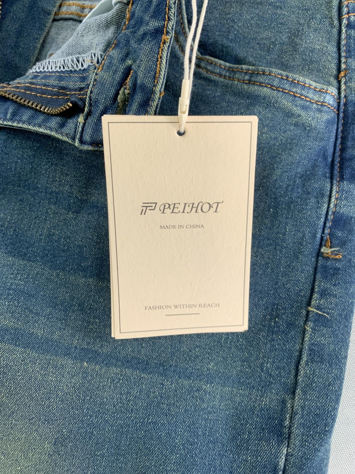 PEIHOT Women XL Straight Leg Jeans High Rise Stretch Frayed Hem Blue Denim NWT