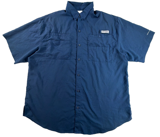 Columbia PFG Tamiami II Mens 2XL Navy Blue Vented Fishing Shirt Omni Shade SS