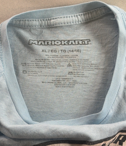 Mario Kart Nintendo Youth XL 14/16 Light Blue Graphic Circle Tee Mad Engine