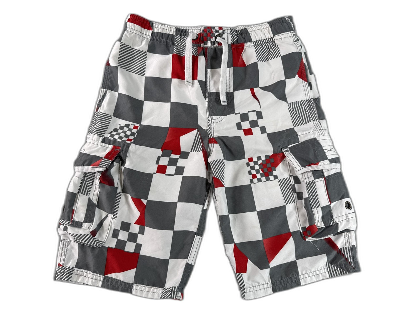 REBEL ACTIVE Streetwear Cargo Shorts YEARS 140CM Gray Red White Cotton Regular