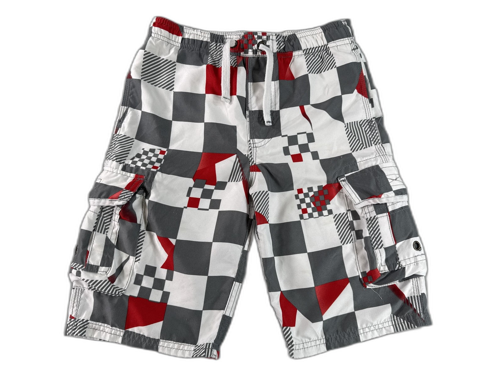 REBEL ACTIVE Streetwear Cargo Shorts YEARS 140CM Gray Red White Cotton Regular