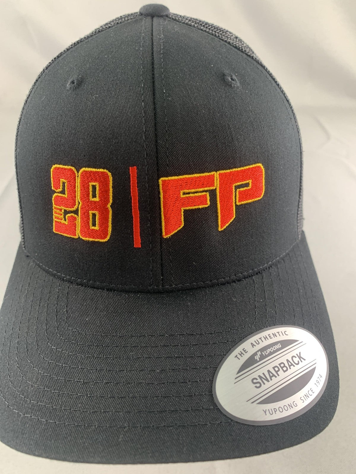 Grosjean FP 28 Hat Cap Snap Back Mens One Size Black Yupoong Trucker Mesh Racing