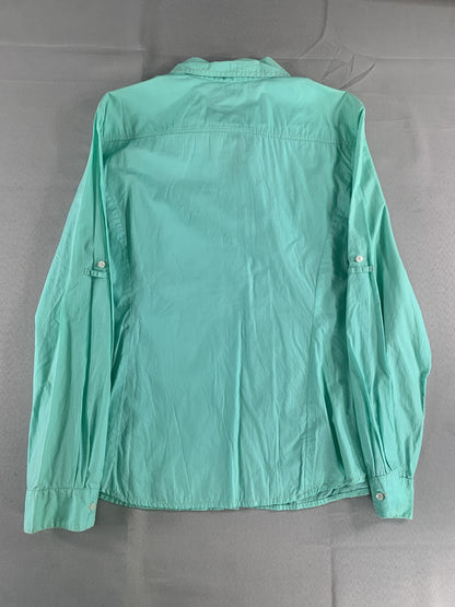 Tommy Hilfiger Shirt Womens 2XL Aqua Blue Long Sleeve Button Up Pocket Cotton