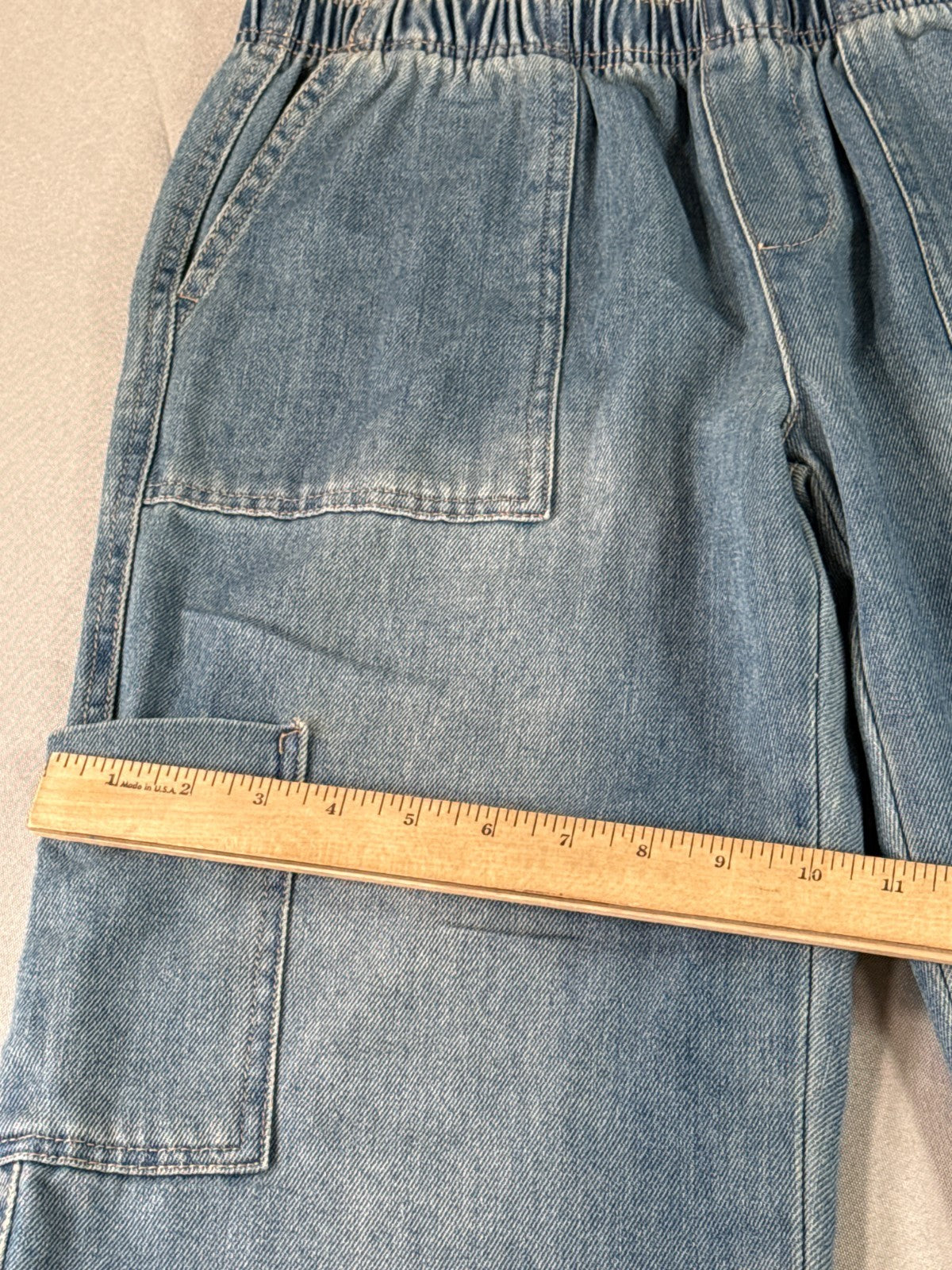 No Boundaries Cargo Jeans Womens S 4-6 Light Wash Wide Leg Drawstring Denim