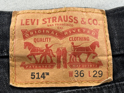Levi's Straight Leg Jeans W36 L29 Black Denim Unisex Regular Fit Pre Washed