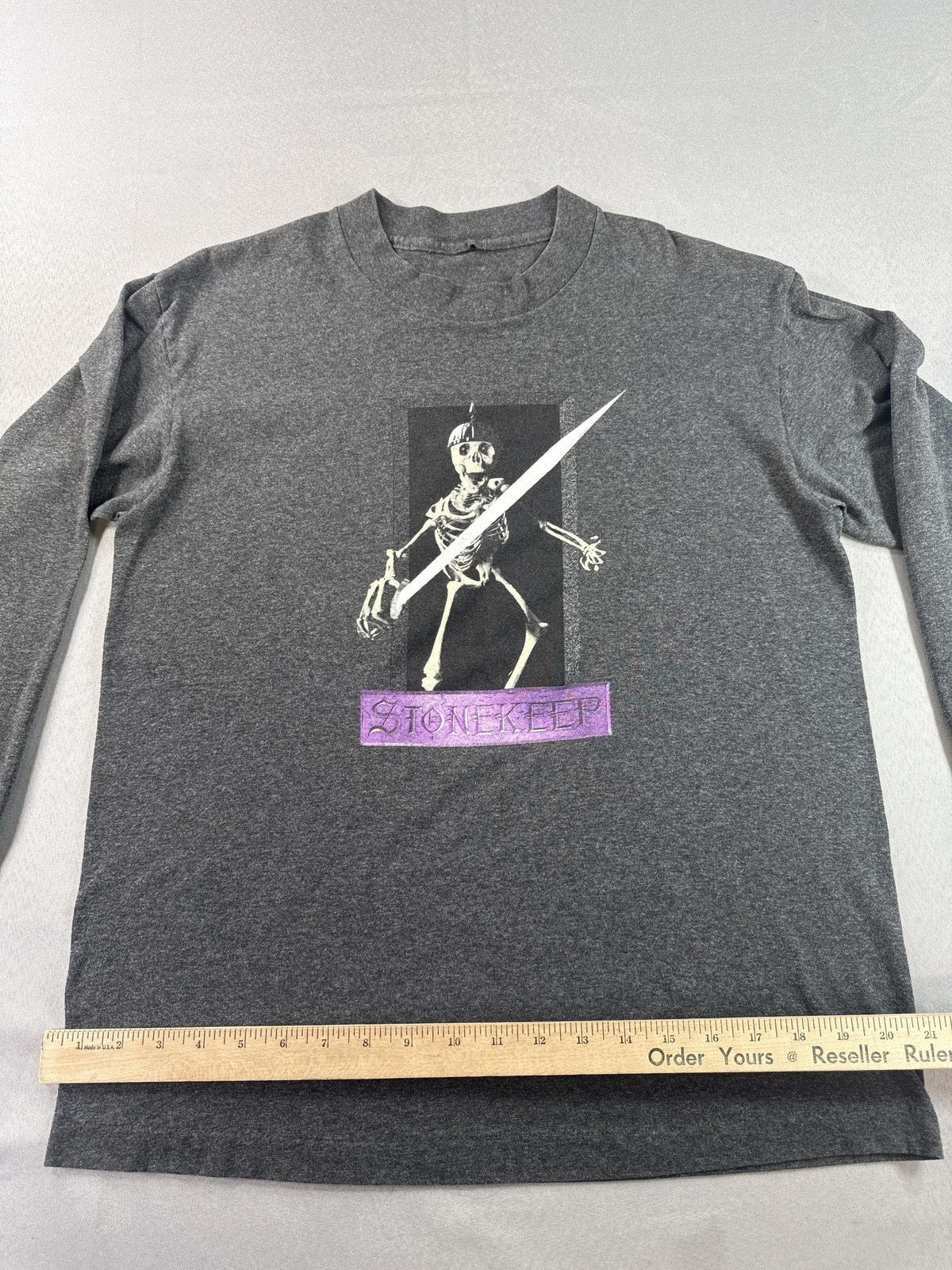 Interplay Stonekeep Vintage Long Sleeve Tee M Mens Grey Graphic Skeleton Knit