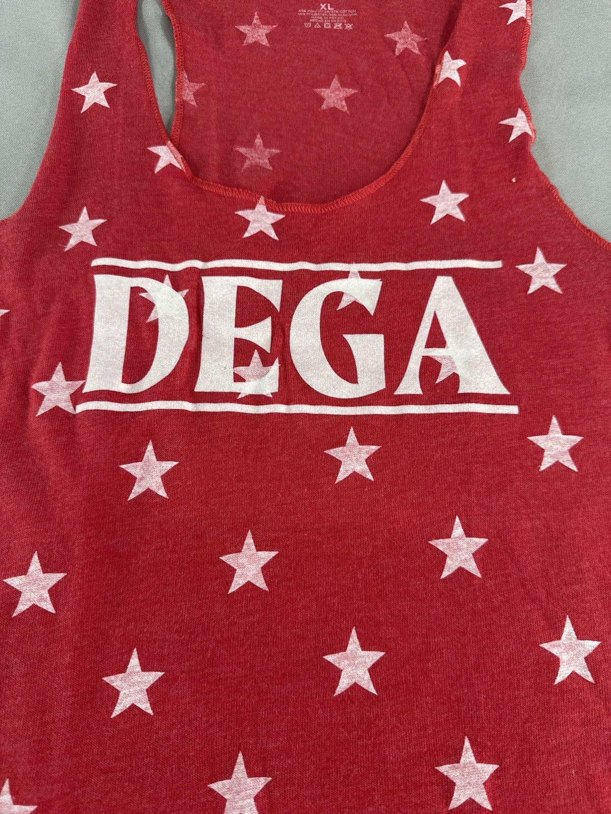 NASCAR Dega Shirt Womens XL Red Star Pattern Racerback Tank Top Graphic Tee