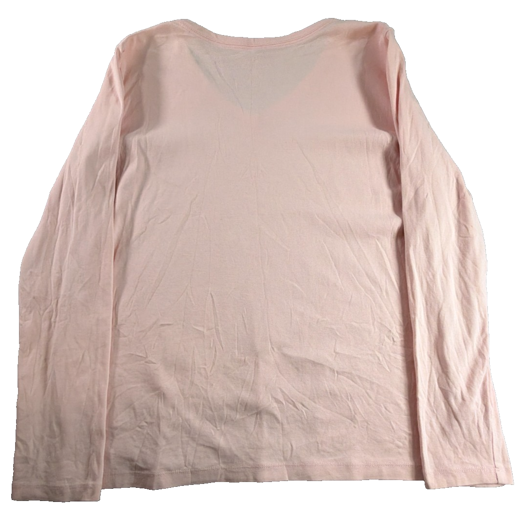 Lands End Shaped Womens XL Pink Blush V-Neck Long Sleeve Cotton Tee Shirt Top