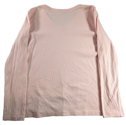 Lands End Shaped Womens XL Pink Blush V-Neck Long Sleeve Cotton Tee Shirt Top