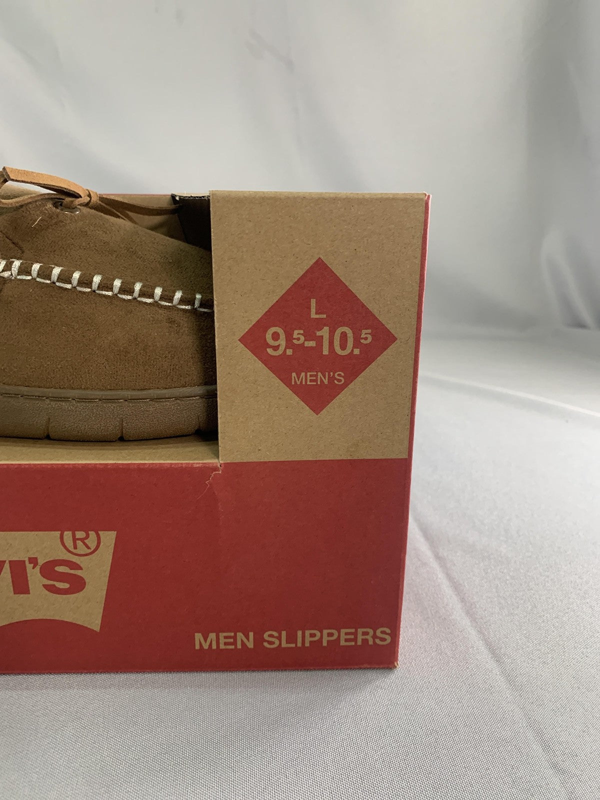 Levis Slippers Mens Size 10 Brown Moccasin Faux Fur Memory Foam House Shoes Red